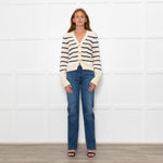 White + Warren Ivory Navy Striped Cotton Cardigan