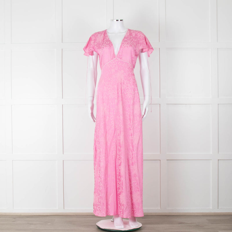 LoveShackFancy Pink On Pink Print Lace Trim Maxi Dress