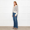 White + Warren Ivory Navy Striped Cotton Cardigan