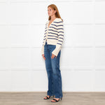 White + Warren Ivory Navy Striped Cotton Cardigan