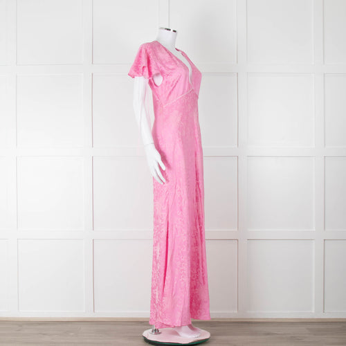 LoveShackFancy Pink On Pink Print Lace Trim Maxi Dress