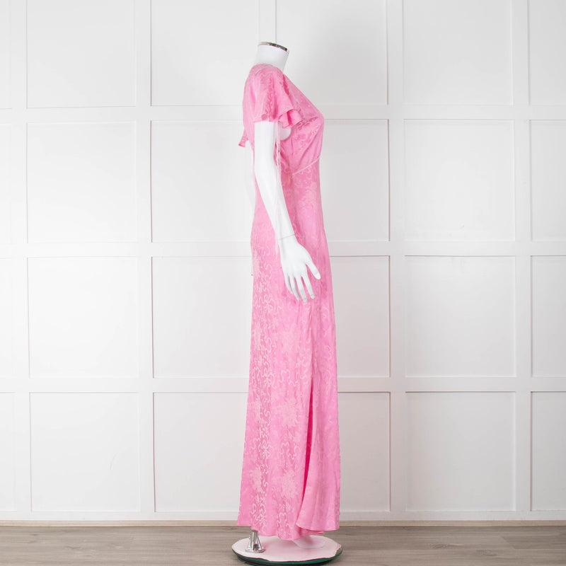 LoveShackFancy Pink On Pink Print Lace Trim Maxi Dress