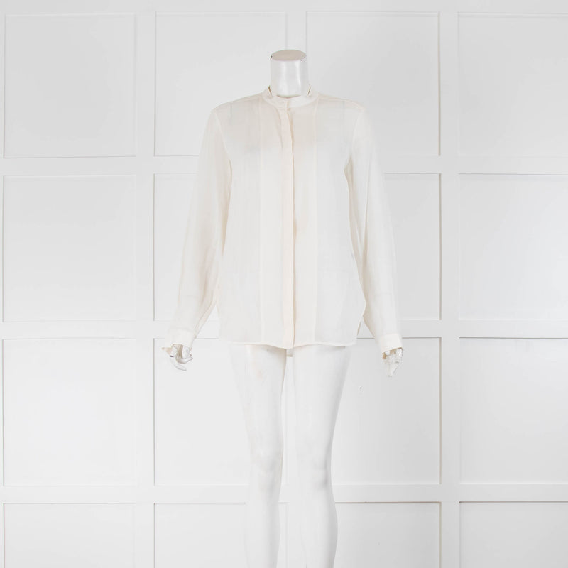 Joseph Cream Front Panel Mandarin Collar Shirt