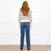 White + Warren Ivory Navy Striped Cotton Cardigan