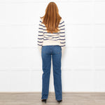 White + Warren Ivory Navy Striped Cotton Cardigan