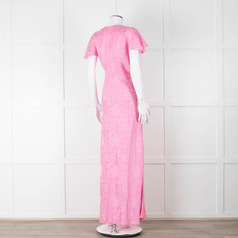 LoveShackFancy Pink On Pink Print Lace Trim Maxi Dress