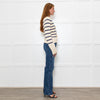 White + Warren Ivory Navy Striped Cotton Cardigan