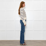 White + Warren Ivory Navy Striped Cotton Cardigan