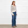 White + Warren Ivory Navy Striped Cotton Cardigan
