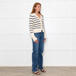 White + Warren Ivory Navy Striped Cotton Cardigan