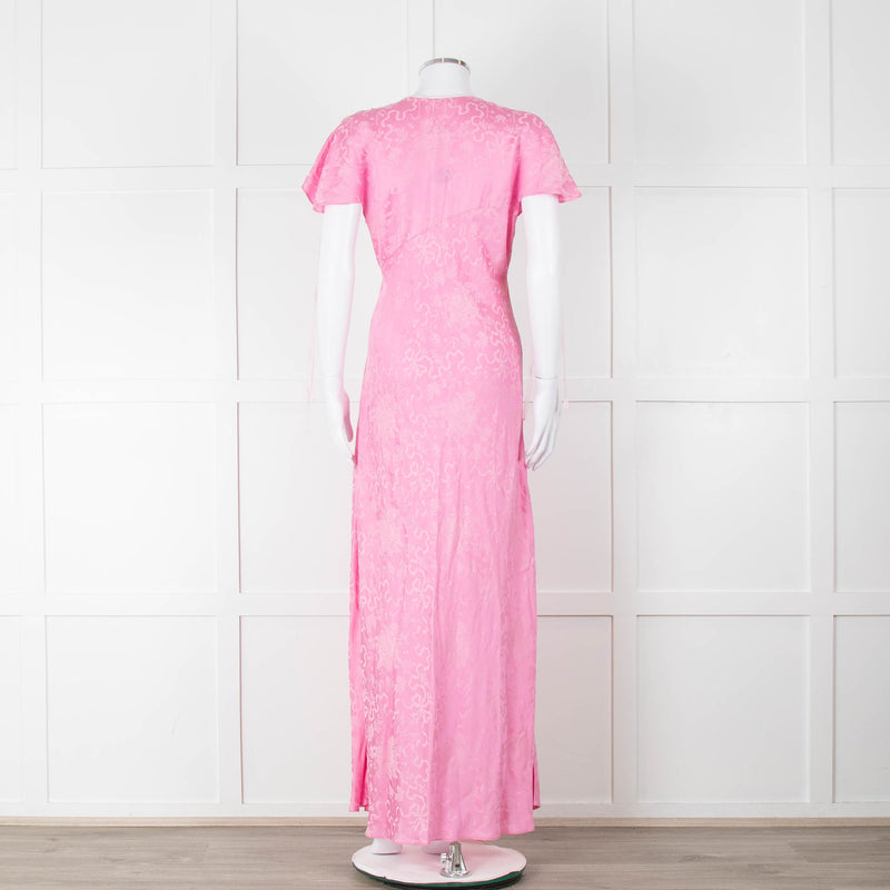 LoveShackFancy Pink On Pink Print Lace Trim Maxi Dress