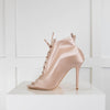 Malone Souliers Pale Pink Satin Lace Up Open Toe Heels