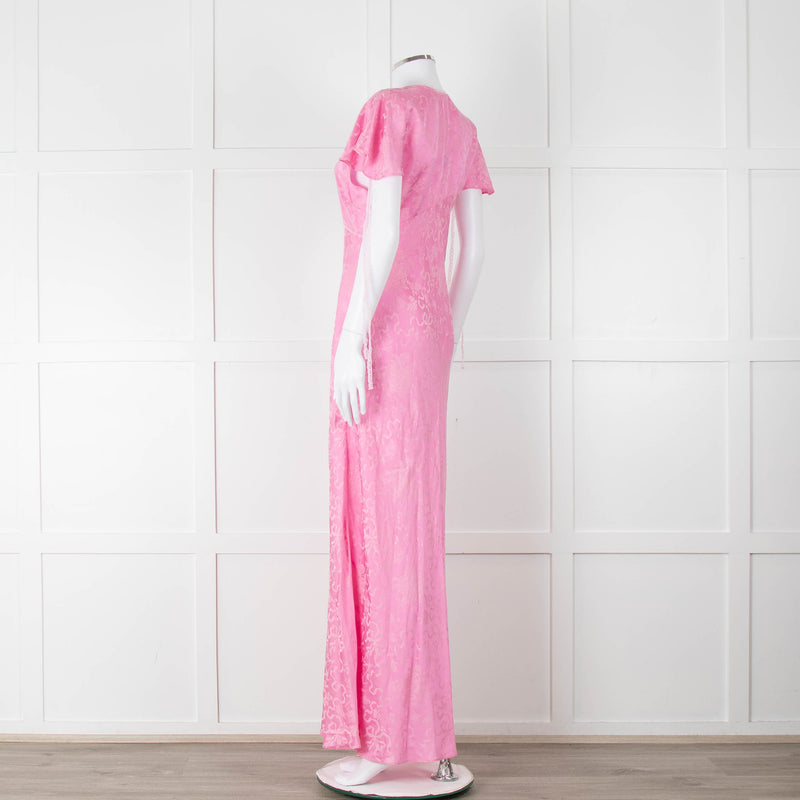 LoveShackFancy Pink On Pink Print Lace Trim Maxi Dress