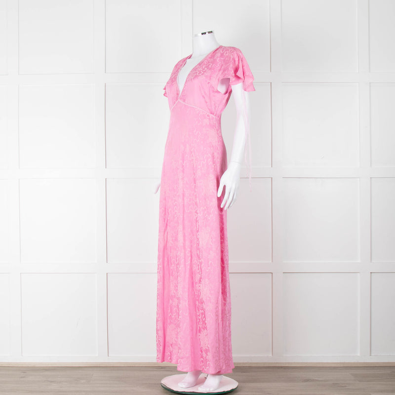 LoveShackFancy Pink On Pink Print Lace Trim Maxi Dress
