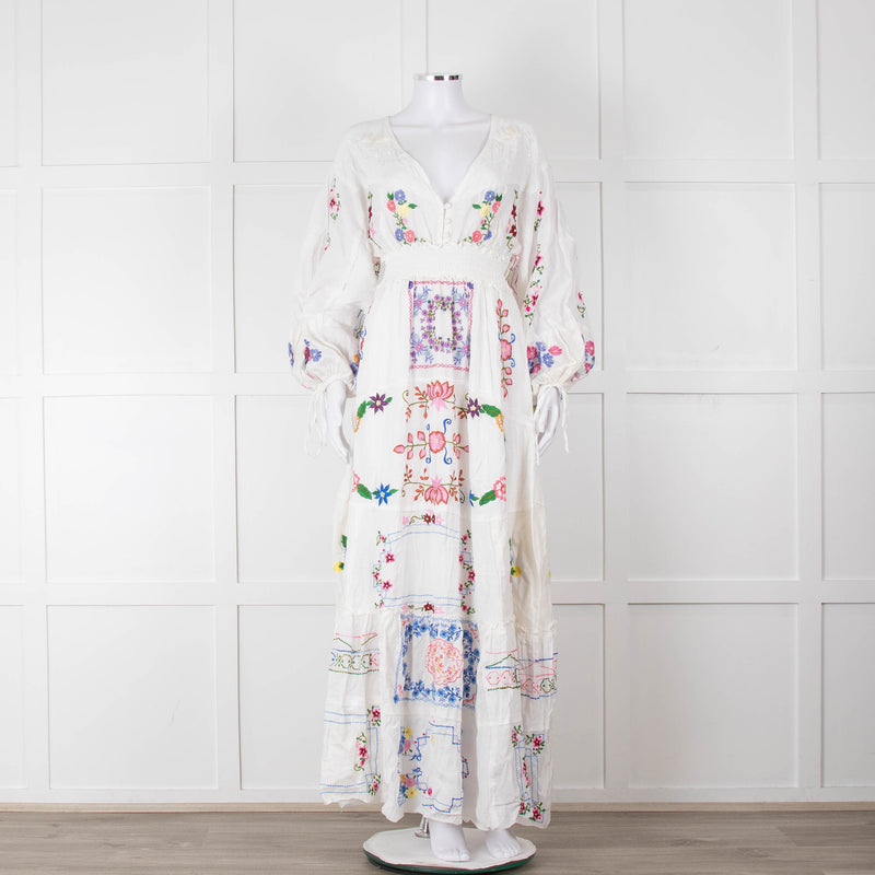 Fillyboo White Multi Colour Embroidered Maxi Dress