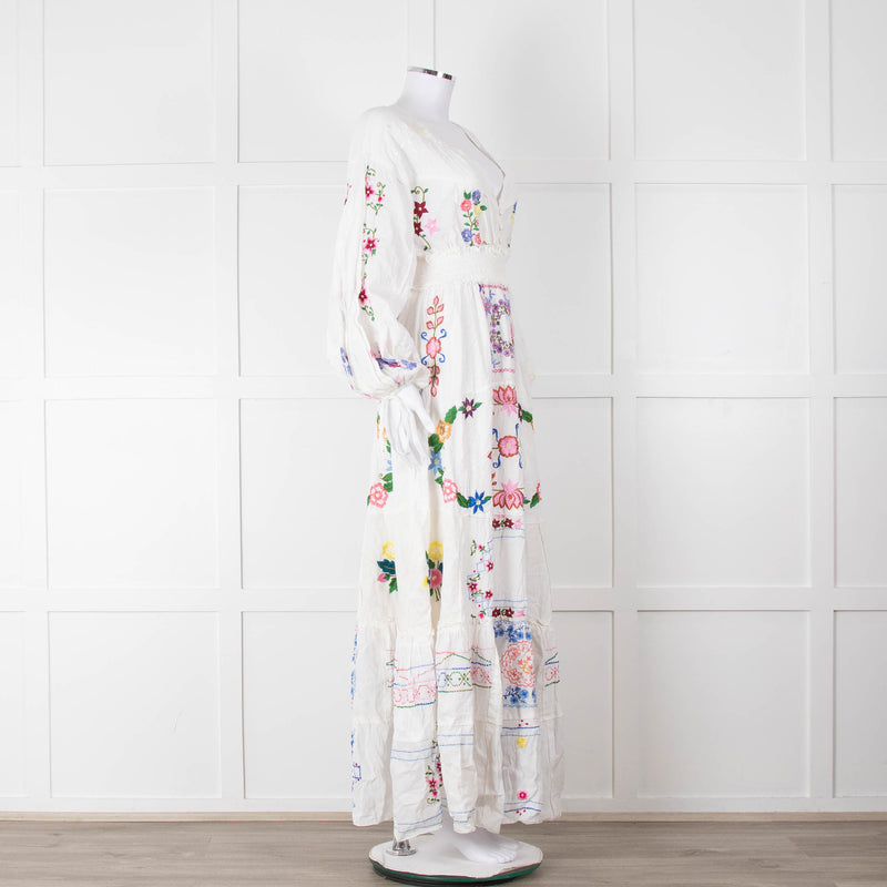 Fillyboo White Multi Colour Embroidered Maxi Dress
