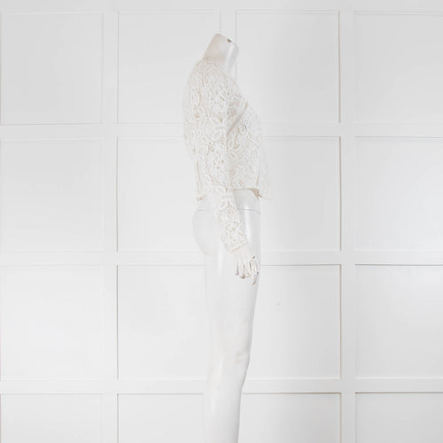 The Kooples White Lace Long Sleeve Zip Back Short Top