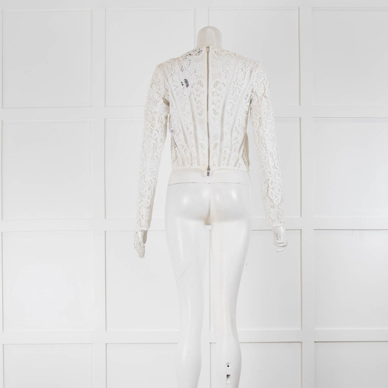 The Kooples White Lace Long Sleeve Zip Back Short Top