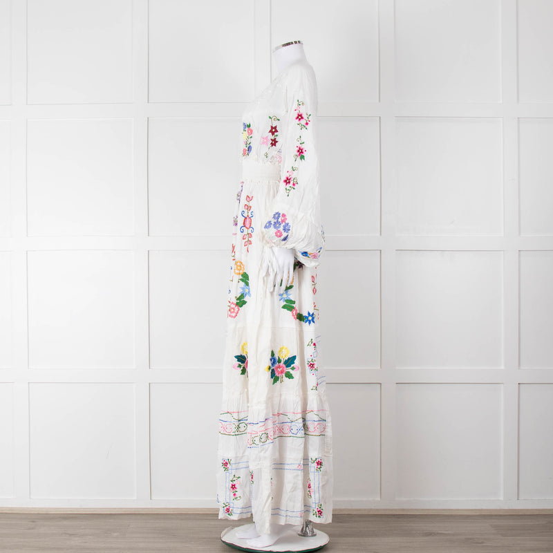 Fillyboo White Multi Colour Embroidered Maxi Dress