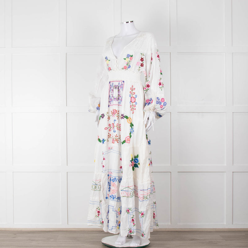 Fillyboo White Multi Colour Embroidered Maxi Dress