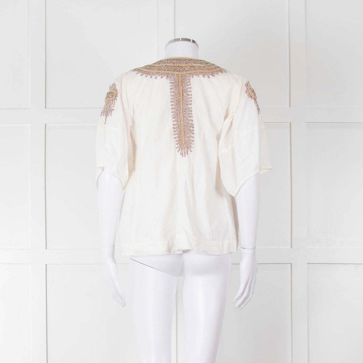 By Malene Birger Cream Beige Gold Embroidered Short Sleeve Top