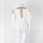 By Malene Birger Cream Beige Gold Embroidered Short Sleeve Top