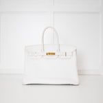 Hermes White 35 Birkin Togo Leather Bag