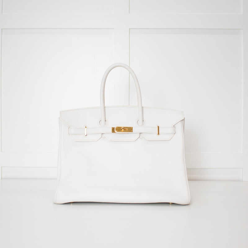 Hermes White 35 Birkin Togo Leather Bag