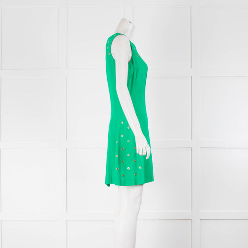 Sandro Bright Green Gold Eyelets Sleeveless Mini Dress