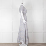 Ridley White Blue Grey Floral Cotton Puff Sleeve Maxi Dress