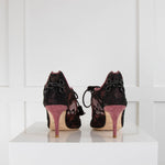 Malone Souliers Black Lace Pink Suede Trim Heeled Shoes
