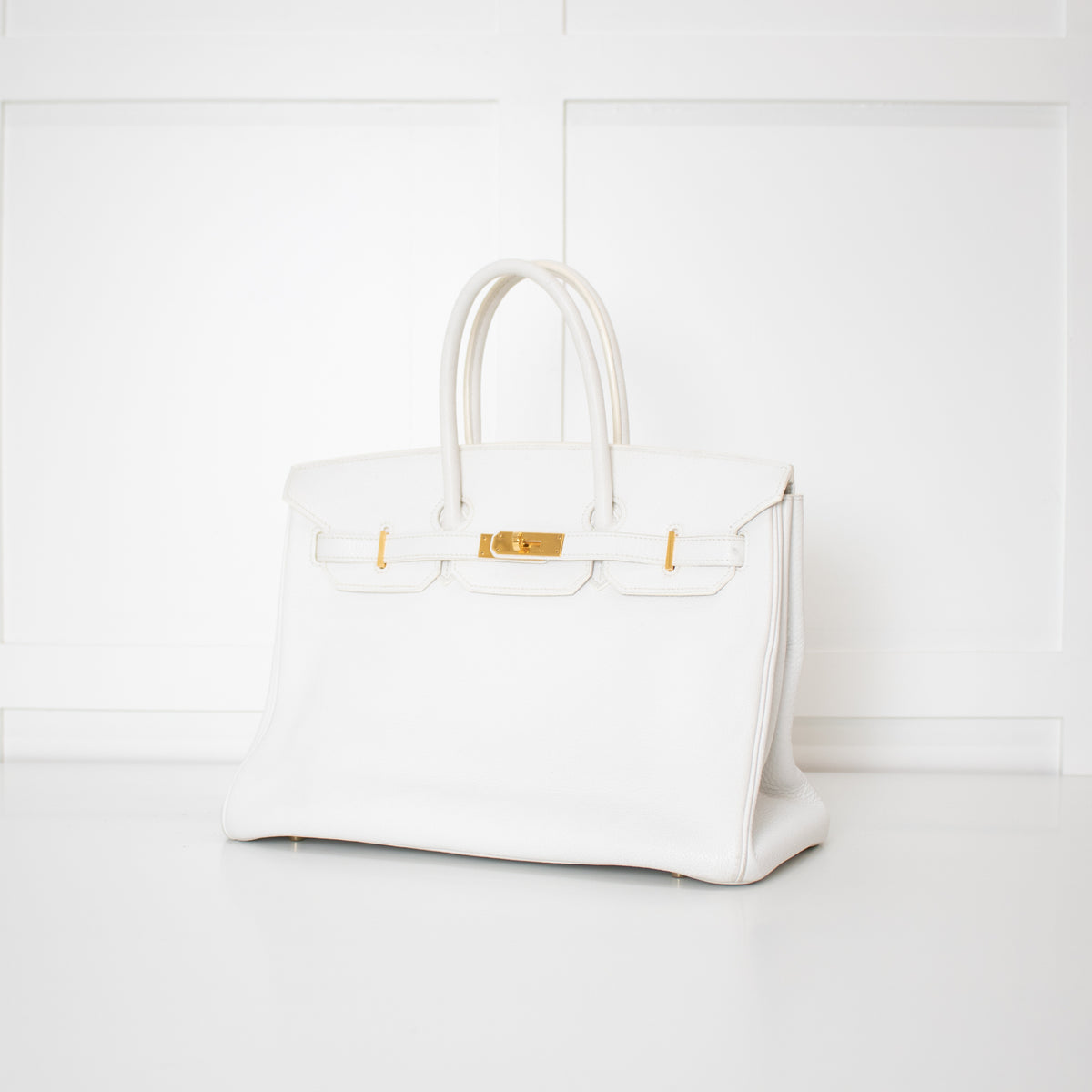 Hermes White 35 Birkin Togo Leather Bag