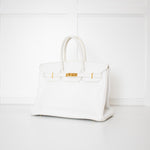 Hermes White 35 Birkin Togo Leather Bag