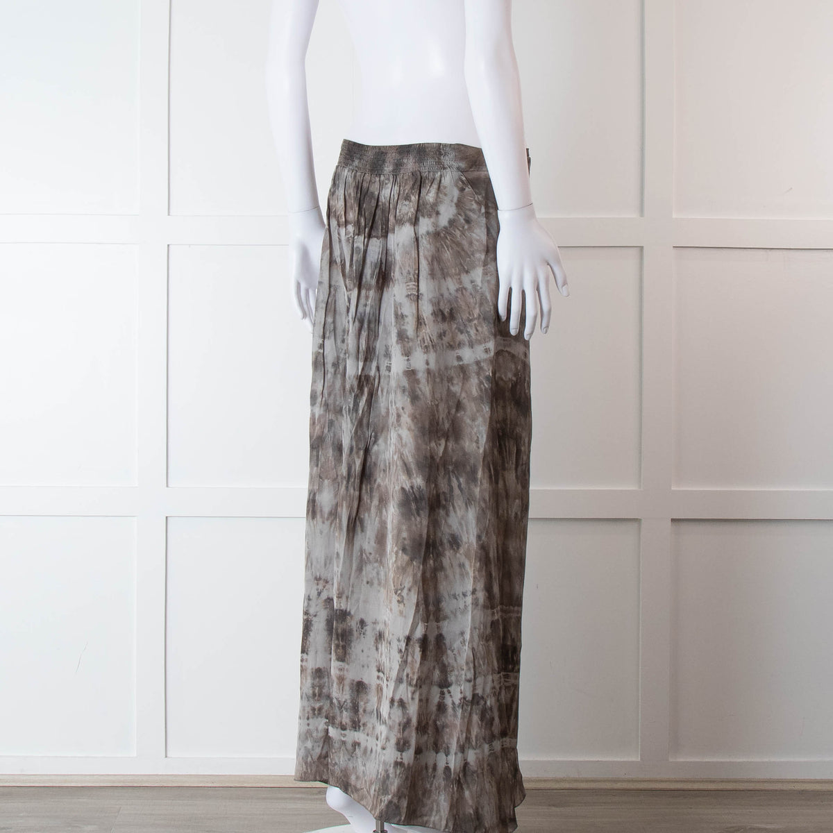 Rabens Soloner Grey & Beige Patterned Skirt With Slit Front