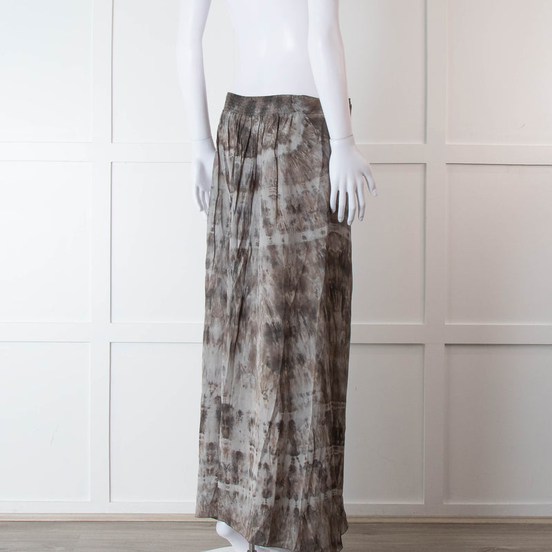 Rabens Soloner Grey & Beige Patterned Skirt With Slit Front