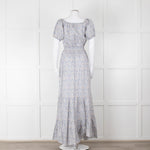 Ridley White Blue Grey Floral Cotton Puff Sleeve Maxi Dress