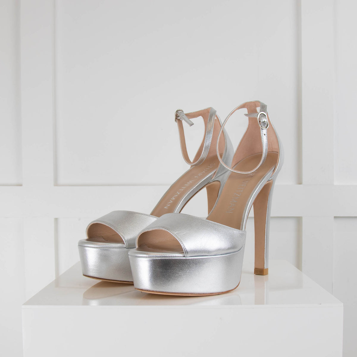Stuart Weitzman Silver Leather Platform Heels