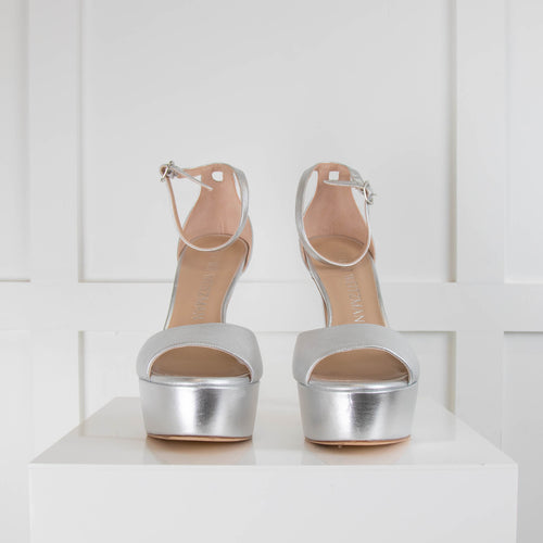 Stuart Weitzman Silver Leather Platform Heels