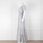 Ridley White Blue Grey Floral Cotton Puff Sleeve Maxi Dress