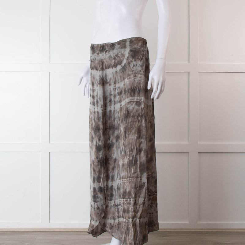 Rabens Soloner Grey & Beige Patterned Skirt With Slit Front