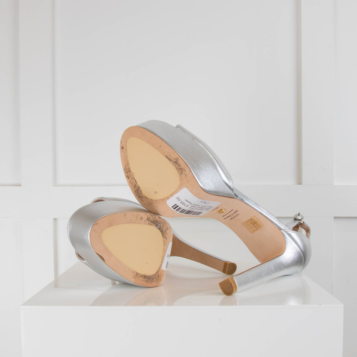 Stuart Weitzman Silver Leather Platform Heels