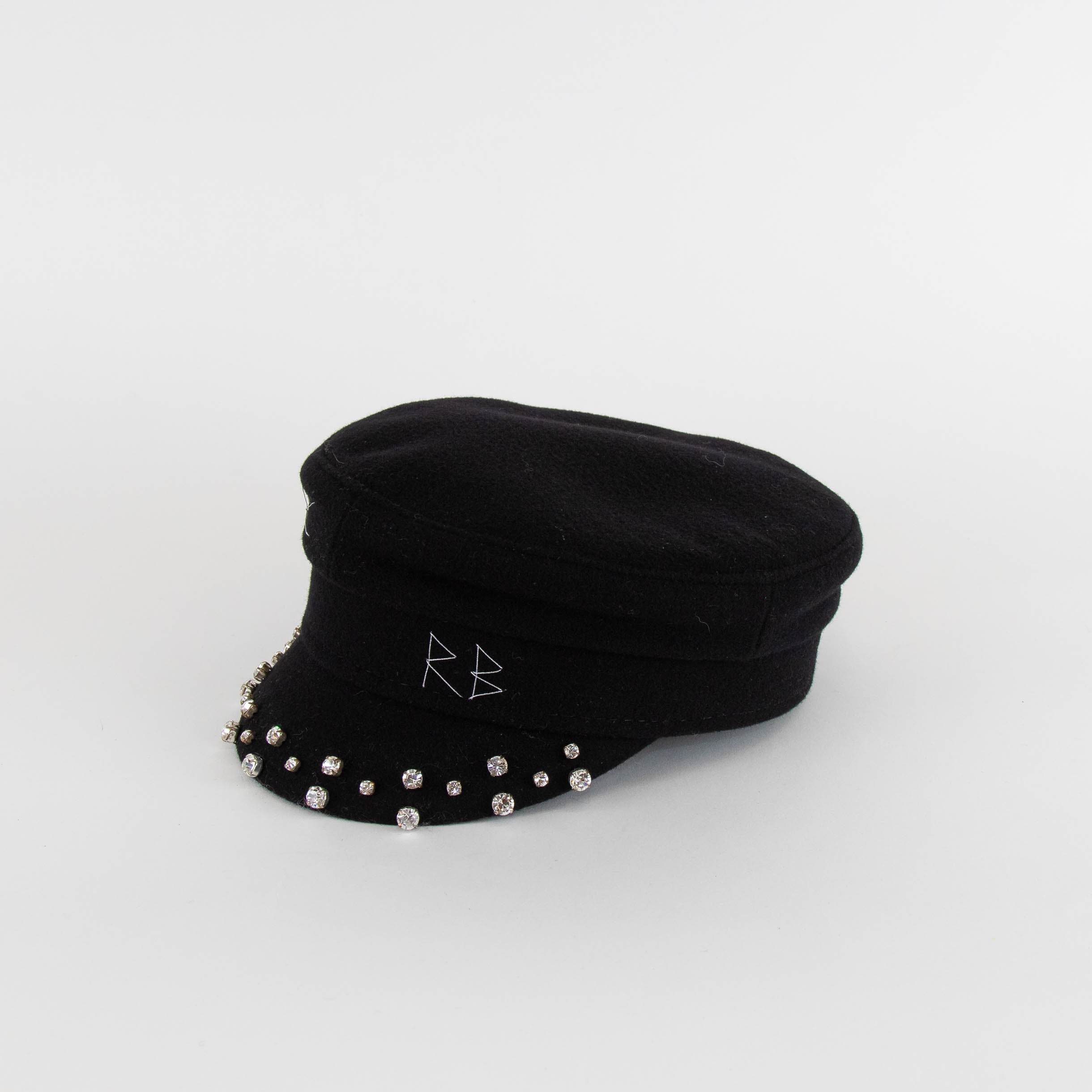 Ruslan Baginsky Black Baker Boy Hat with Crystal Embellishment