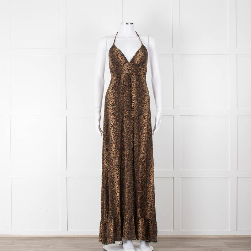 Melissa Odabash Brown Animal Print Halter Neck Maxi Dress
