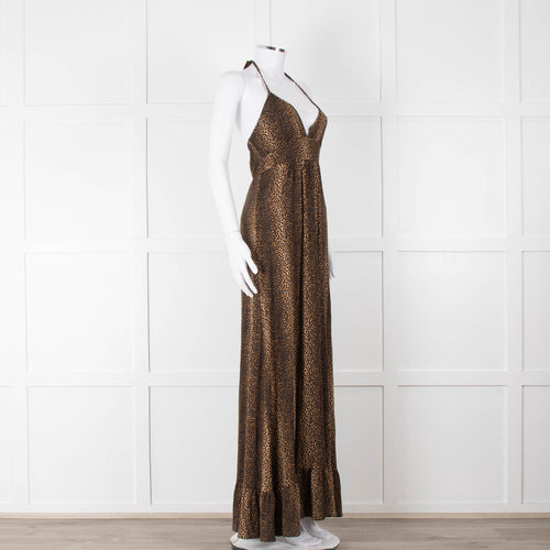 Melissa Odabash Brown Animal Print Halter Neck Maxi Dress