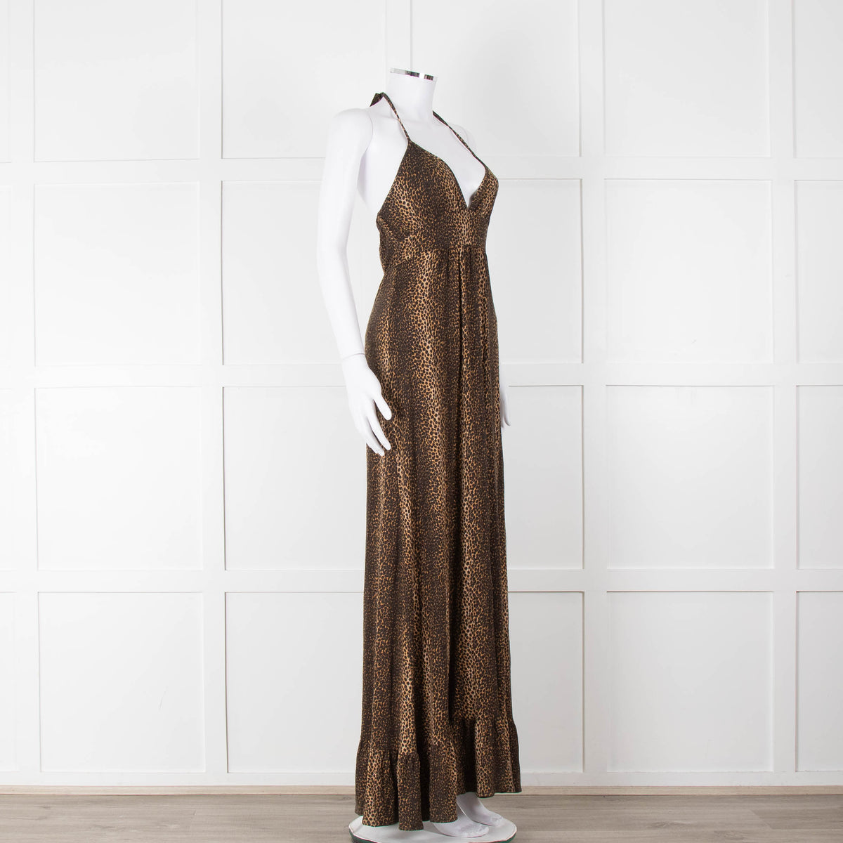 Melissa Odabash Brown Animal Print Halter Neck Maxi Dress