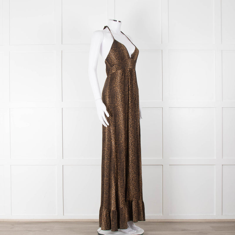 Melissa Odabash Brown Animal Print Halter Neck Maxi Dress