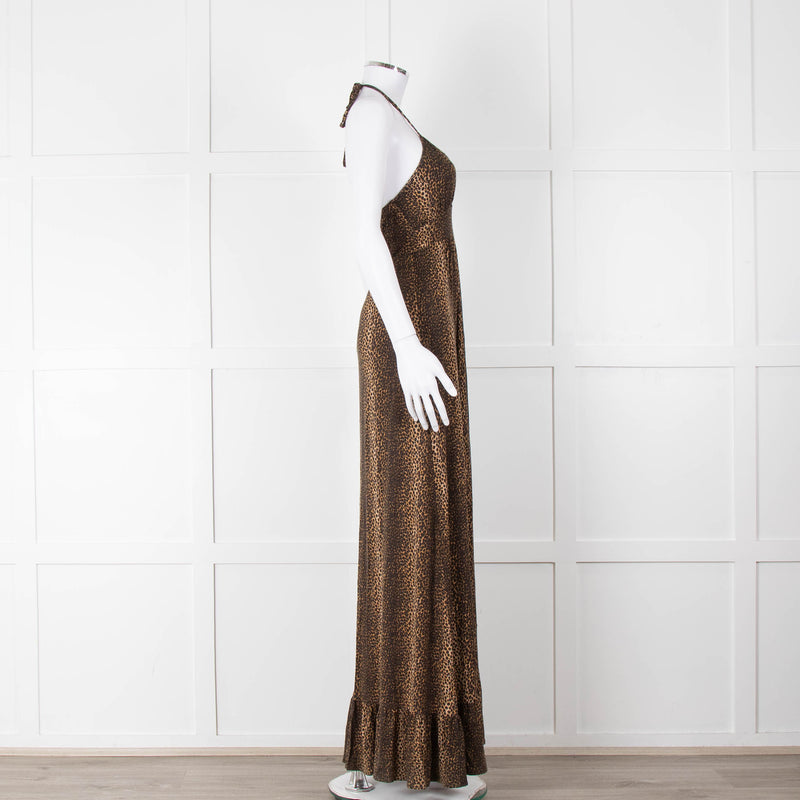 Melissa Odabash Brown Animal Print Halter Neck Maxi Dress