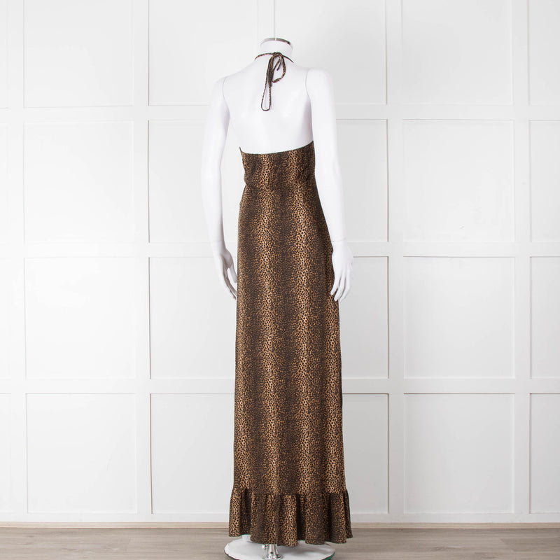 Melissa Odabash Brown Animal Print Halter Neck Maxi Dress