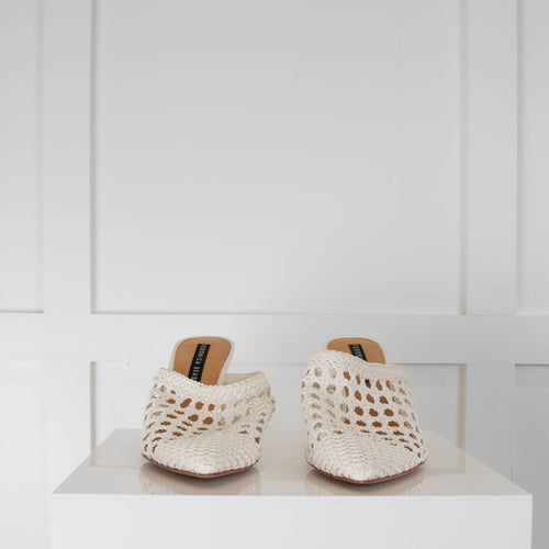 Veronica Beard White Leather Crochet Mules