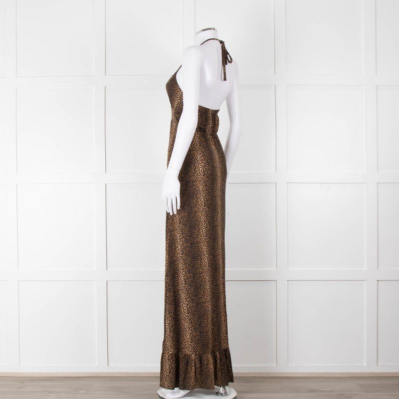Melissa Odabash Brown Animal Print Halter Neck Maxi Dress
